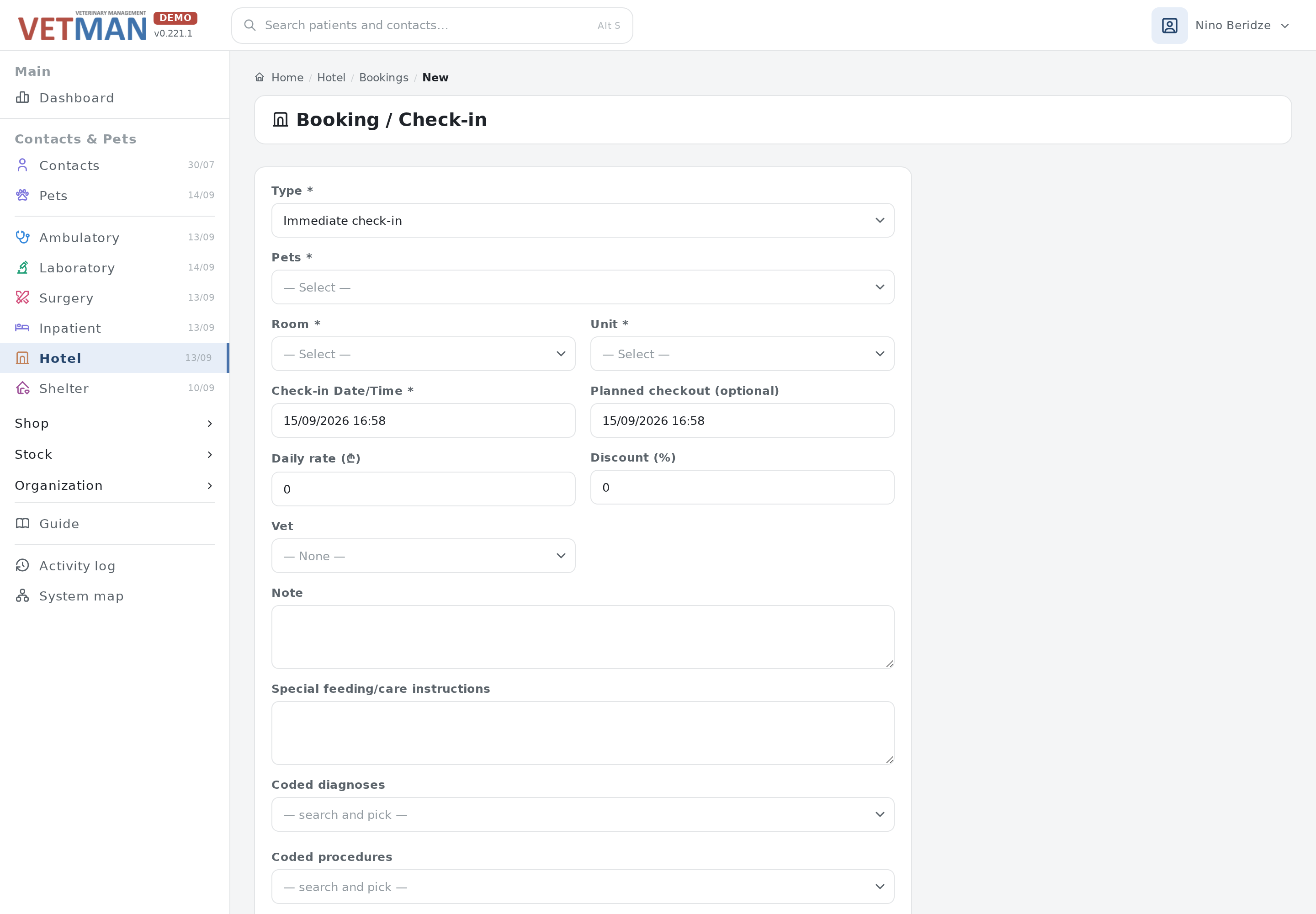 New booking form