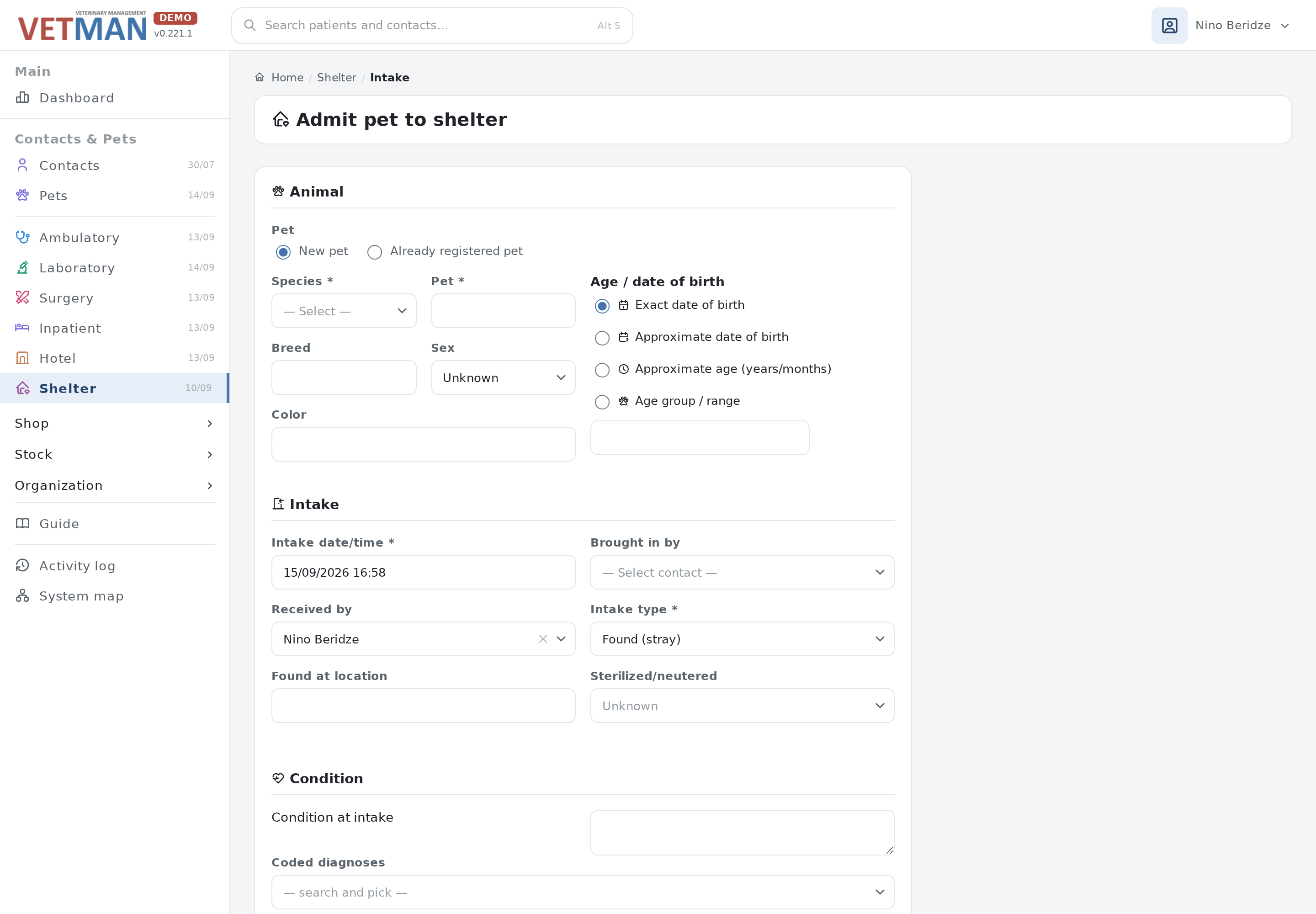 New intake form
